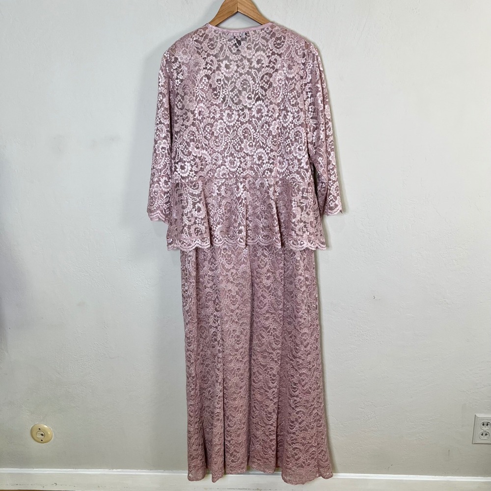R&M Richards Dress Jacket Set Formal Gown Size 14W Mauve Pink Glitter Lace - Picture 3 of 9